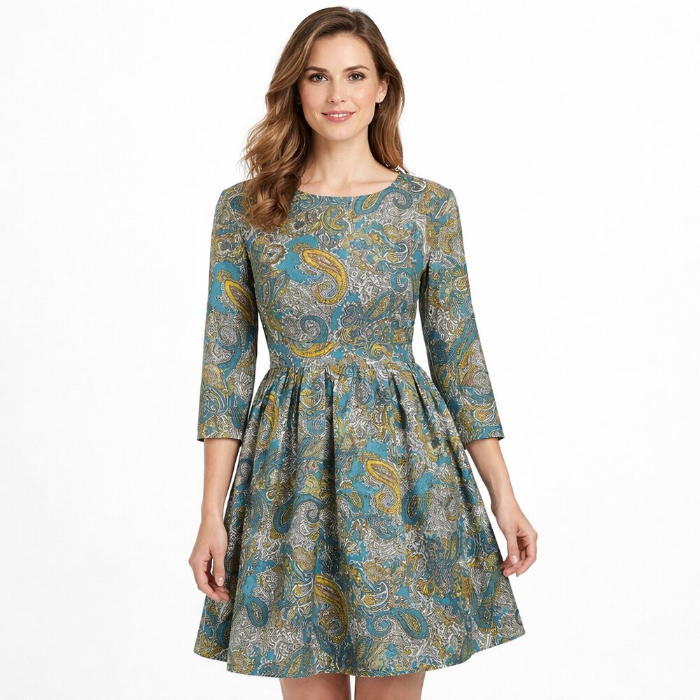 H&M, Paisley Empire Waist Multi-Color Dress Size 8